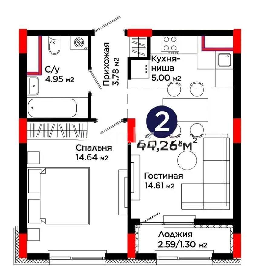 Продажа 2-комнатной квартиры, 44.28 м² - Продажа квартир в новостройках Астаны - страница 36 фото 1 из 1