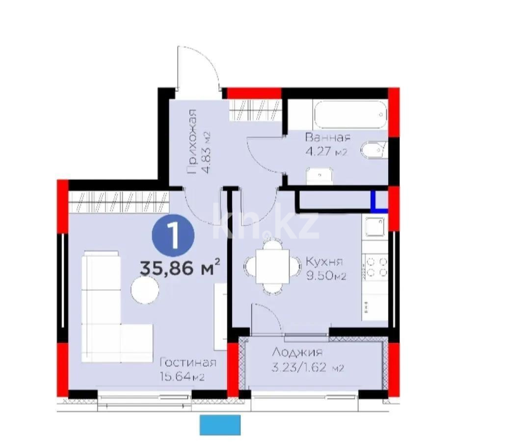 Продажа 1-комнатной квартиры, 35.86 м², ул. Нурмагамбетова, дом  15 стр - Продажа квартир в новостройках Астаны с фото фото 1 из 1