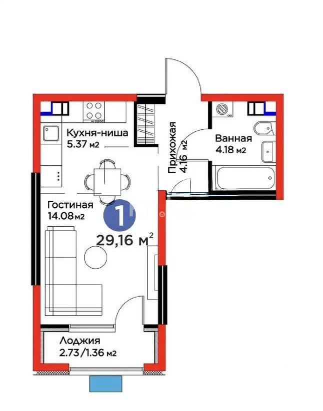 Продажа 1-комнатной квартиры, 29.16 м², ул. Момышулы, дом  11/14а - Продажа квартир в новостройках Алматы фото 1 из 1