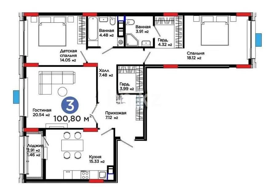 Продажа 3-комнатной квартиры, 100 м² - Продажа квартир в новостройках Астаны - страница 36 фото 1 из 1