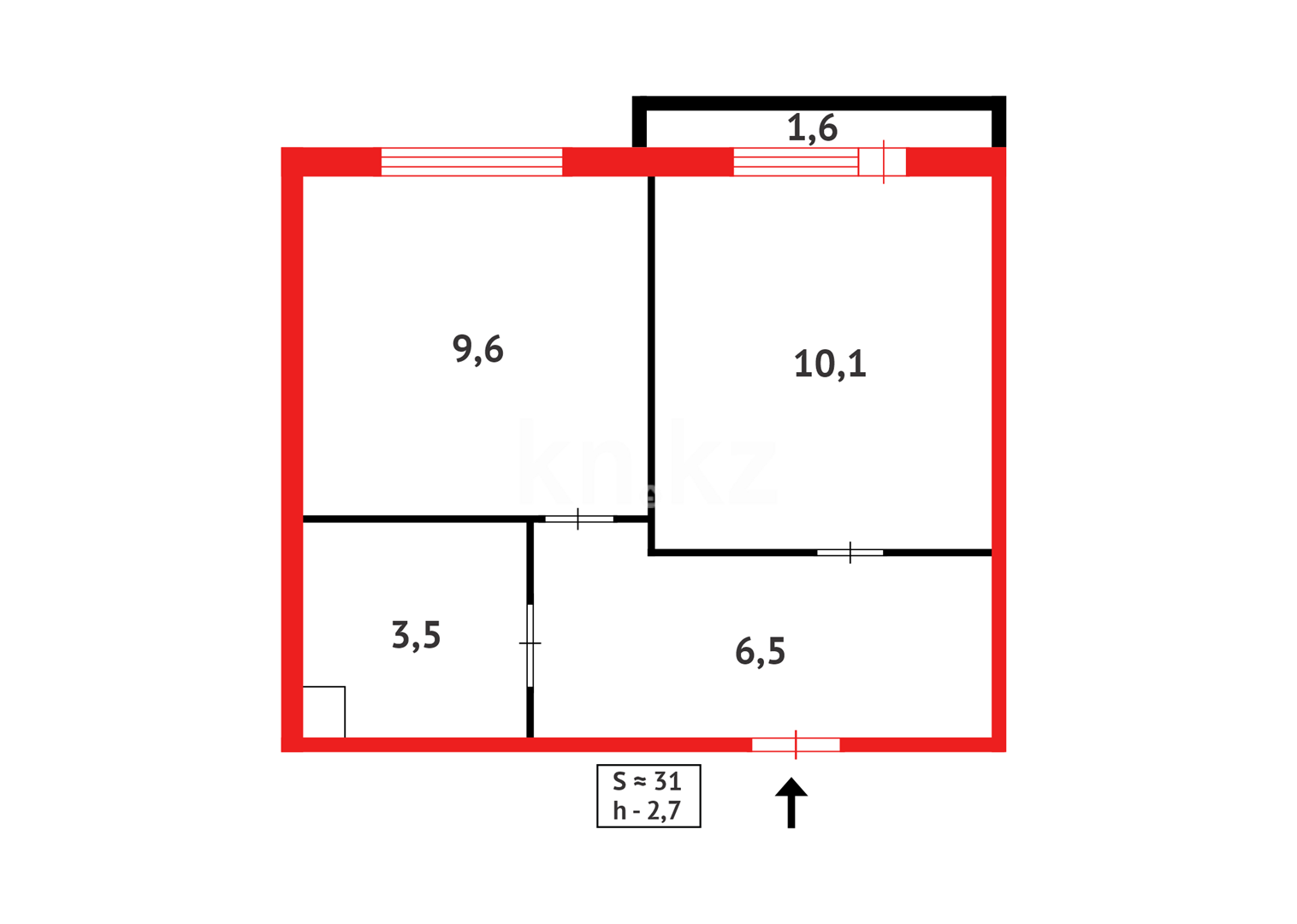 Продажа 1-комнатной квартиры, 31.3 м², ул. Болекпаева - Продажа  однокомнатных квартир в Астане фото 7 из 7