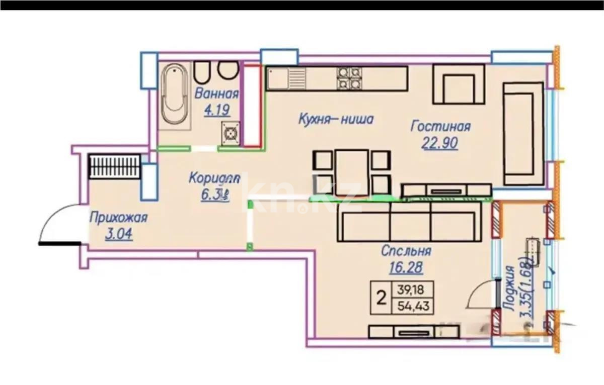 Продажа 2-комнатной квартиры, 55 м², пр. Туран, дом  39а - Продажа  двухкомнатных квартир в новостройках Астаны фото 1 из 1