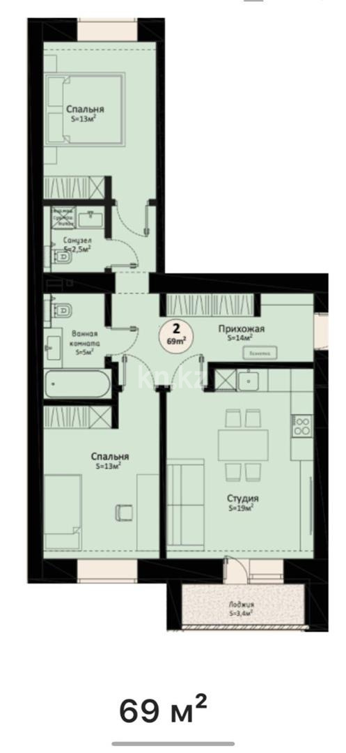 Продажа 3-комнатной квартиры, 69 м² - Продажа трехкомнатных квартир в Караганде - страница 38 фото 2 из 7