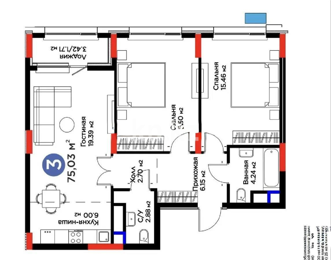 Продажа 3-комнатной квартиры, 75 м², пр. Туран, дом  57/5 стр в Астане