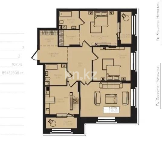 Продажа 3-комнатной квартиры, 106.48 м², пр. Кошкарбаева, дом  1 стр в Астане