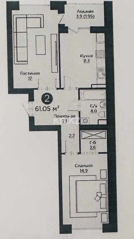 Продажа 2-комнатной квартиры, 61 м² в Астане - фото 2