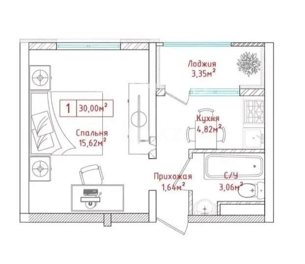 Продажа 1-комнатной квартиры, 30 м² - Продажа однокомнатных квартир от собственников в Алматы - страница 5 фото 1 из 1