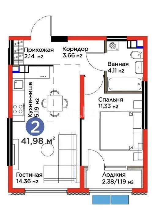 Продажа 1-комнатной квартиры, 42 м² в Алматы
