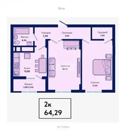 Продажа 2-комнатной квартиры, 64 м² в Астане