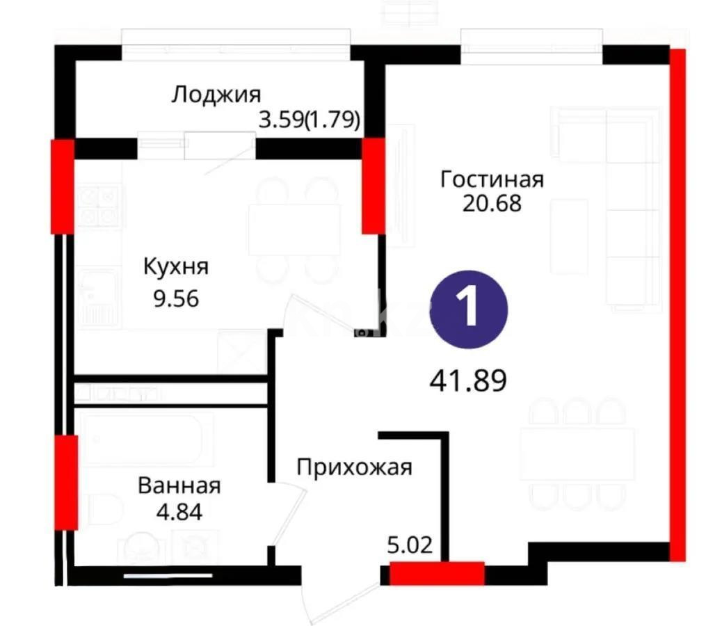 Продажа 1-комнатной квартиры, 42 м², ул. Е-429, дом  14 - Продажа  однокомнатных квартир в новостройках Астаны без посредников фото 1 из 1