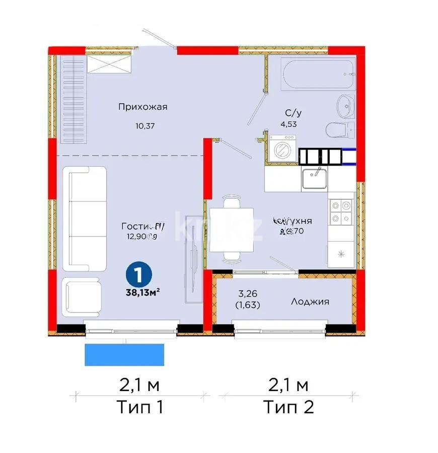 Продажа 1-комнатной квартиры, 38.13 м² в Алматы