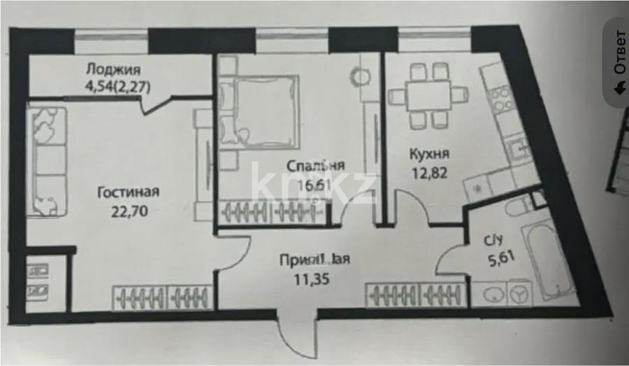 Продажа 2-комнатной квартиры, 71.36 м², ул. Жошы хана, дом  12/3 в Астане
