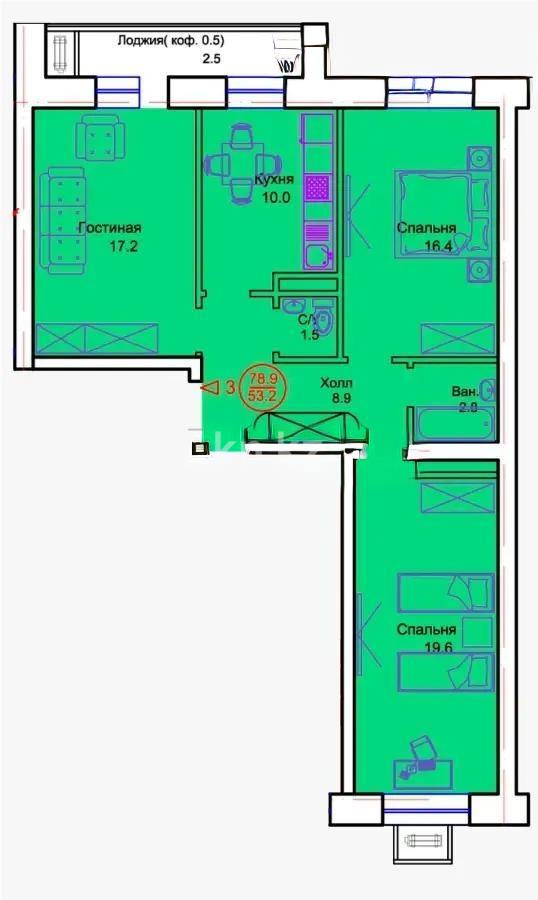 Продажа 3-комнатной квартиры, 43.4 м², пр. Тауелсыздык, дом  34/8 стр в Астане - фото 4