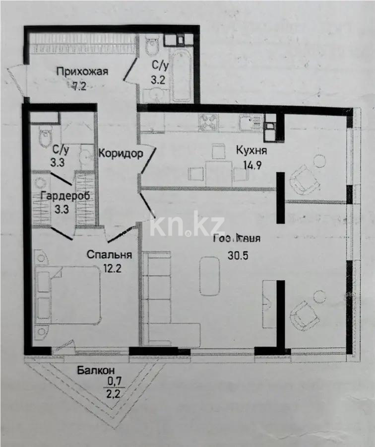 Продажа 2-комнатной квартиры, 82.7 м², ул. Нурмагамбетова, дом  71 - Продажа  двухкомнатных квартир в новостройках Алматы с фото фото 1 из 1