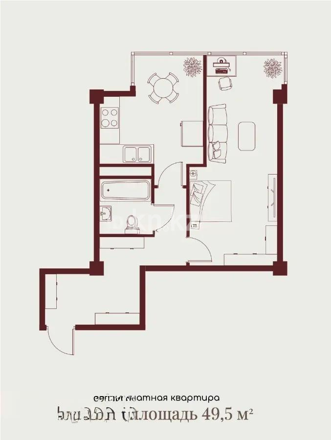 Продажа 1-комнатной квартиры, 49.5 м², ул. Илтипат, дом  45/1 - Продажа  однокомнатных квартир в Алматы без посредников с фото фото 1 из 1