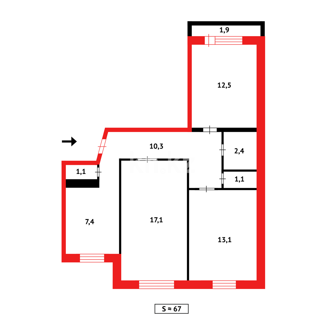 Продажа 3-комнатной квартиры, 67 м², ул. 9-й мкр. - Продажа квартир в Темиртау фото 14 из 14