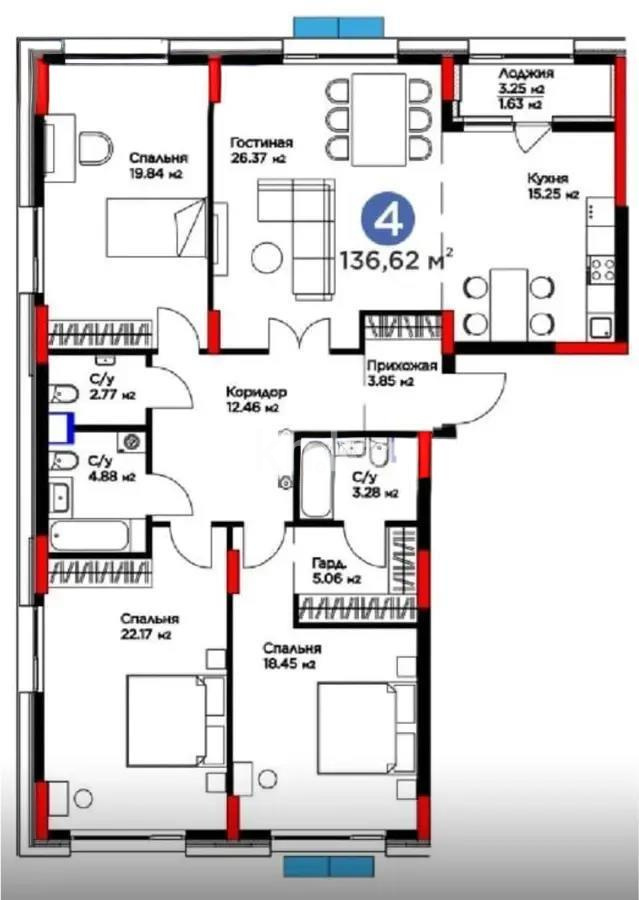 Продажа 4-комнатной квартиры, 136 м², ул. Керей, Жанибек хандар, дом  50 - Продажа  четырехкомнатных квартир в новостройках Астаны фото 1 из 1
