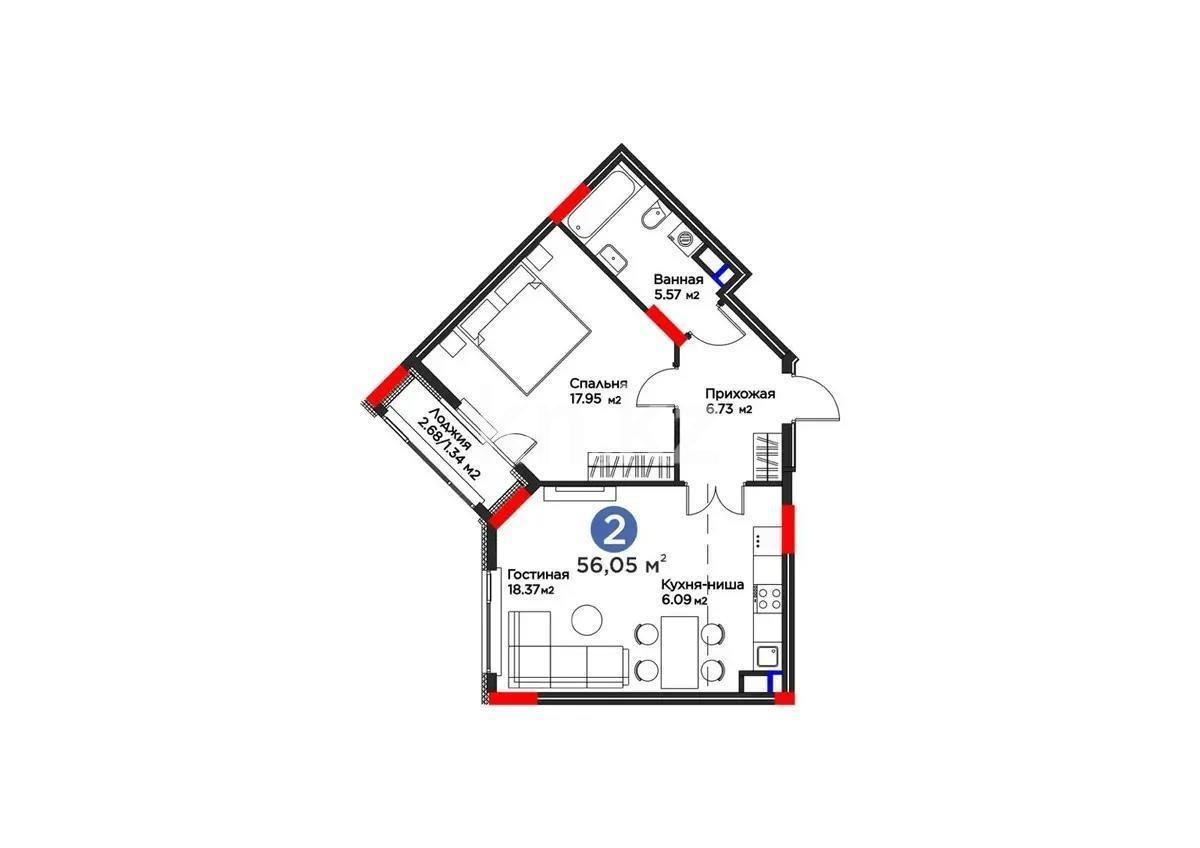 Продажа 2-комнатной квартиры, 56.5 м² - Продажа двухкомнатных квартир от собственников в Астане - страница 11 фото 1 из 1