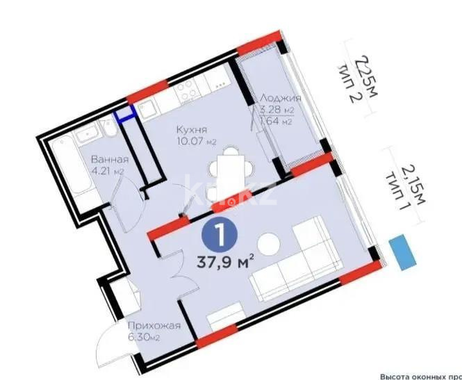 Продажа 1-комнатной квартиры, 37.9 м², ул. Бухар жырау, дом  33 - Продажа квартир в Казахстане фото 1 из 1
