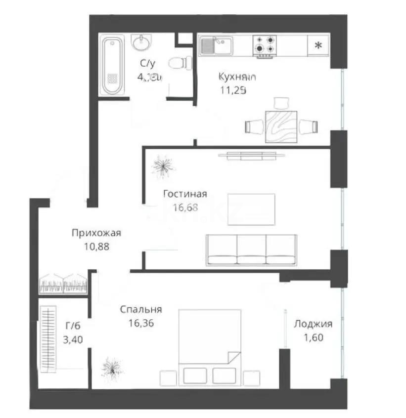 Продажа 2-комнатной квартиры, 64.2 м² в Астане