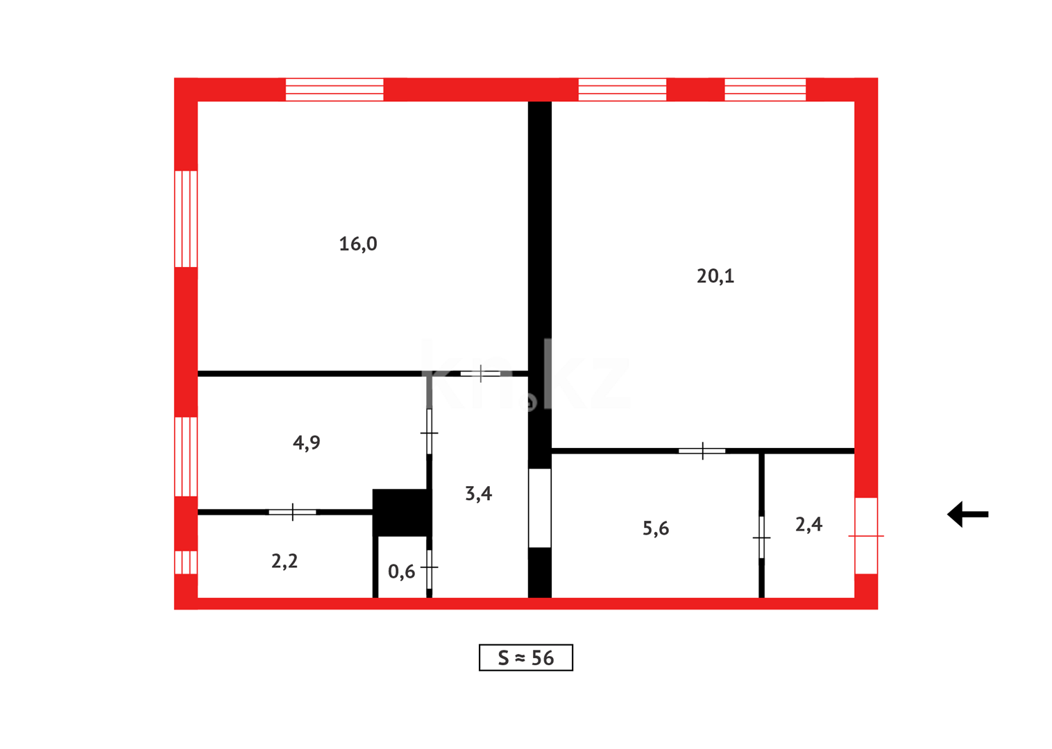 Продажа 2-комнатной квартиры, 56 м² - Продажа квартир в кирпичном доме в Темиртау фото 5 из 5