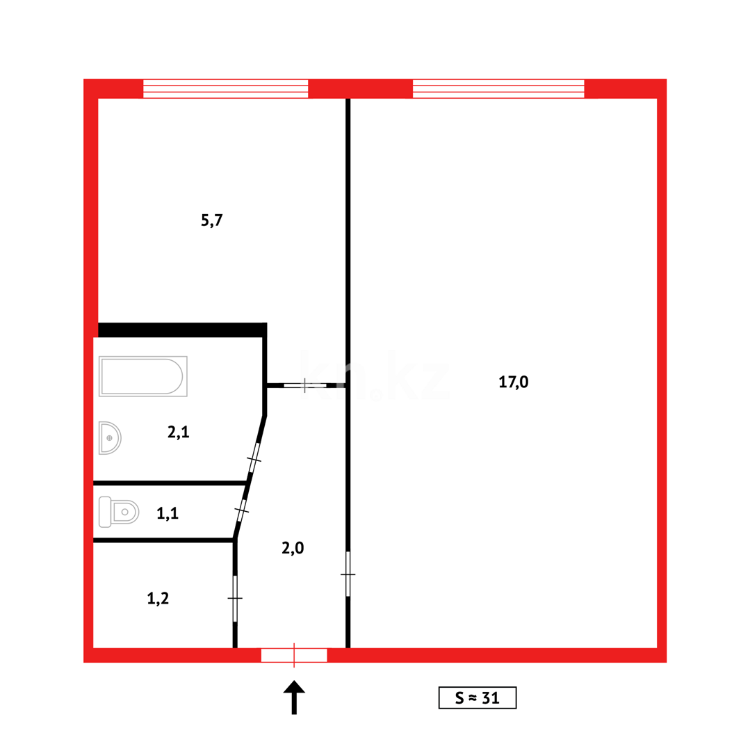 Продажа 1-комнатной квартиры, 30 м², ул. Язева - Продажа  однокомнатных квартир в Караганде фото 9 из 9