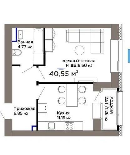 Продажа 1-комнатной квартиры, 40.55 м² в Астане