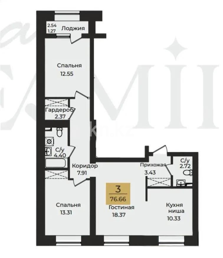 Продажа 3-комнатной квартиры, 76.66 м², ул. Е-652, дом  56 стр в Астане