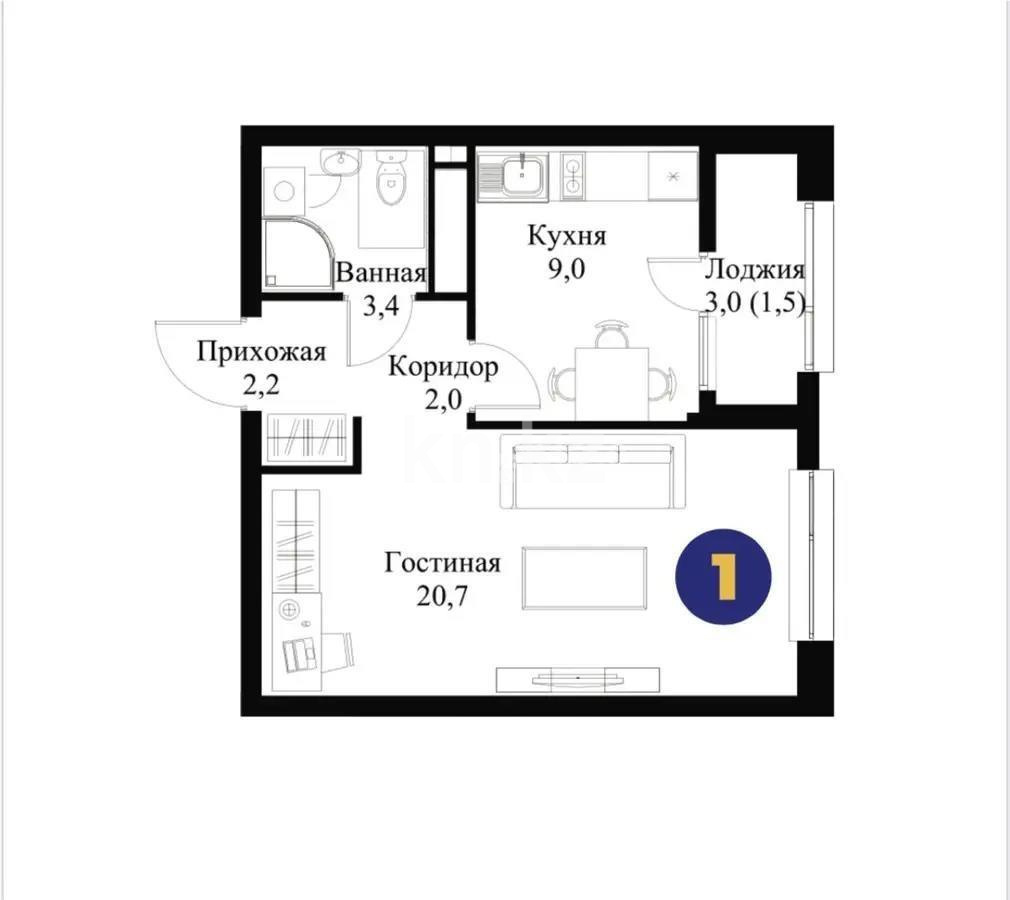 Продажа 1-комнатной квартиры, 40 м², пр. Рыскулова, дом  2б/2 - Продажа  однокомнатных квартир в Алматы фото 1 из 1