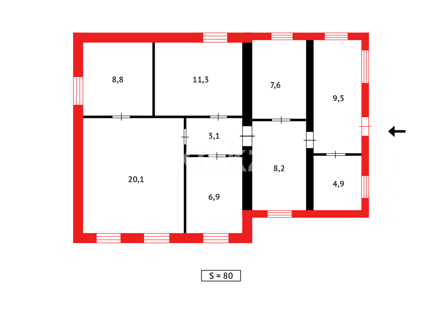 Продажа 4-комнатного дома, 80.4 м², ул. Амангельды, дом  33 - Продажа земельных участков в Уральске фото 26 из 26