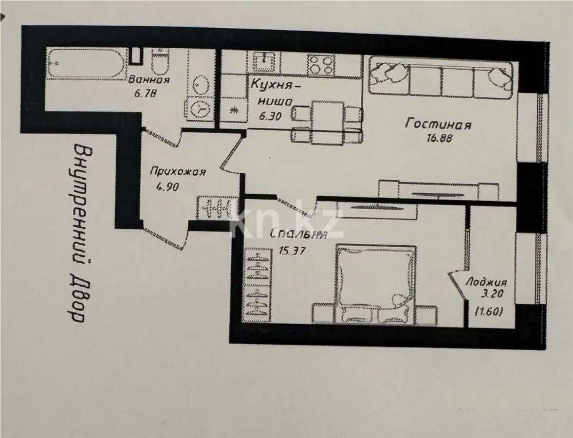 Продажа 2-комнатной квартиры, 51.83 м² в Астане
