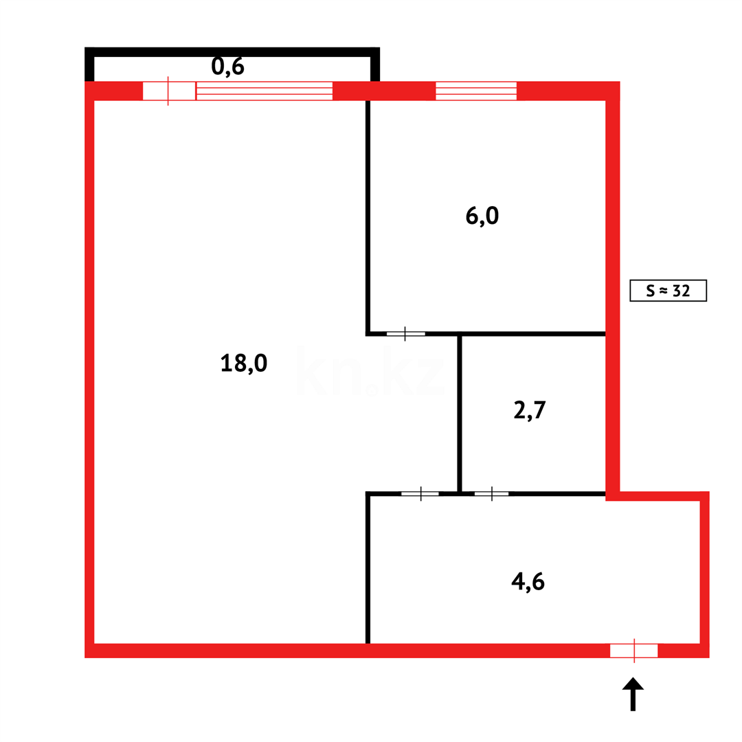 Продажа 1-комнатной квартиры, 31 м², ул. Кузембаева - Продажа  однокомнатных квартир в Караганде фото 7 из 7