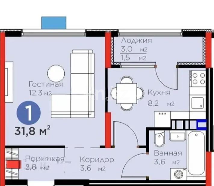 Продажа 1-комнатной квартиры, 33 м² - Продажа однокомнатных квартир в монолитно-каркасном доме в Алматы - страница 4 фото 1 из 1