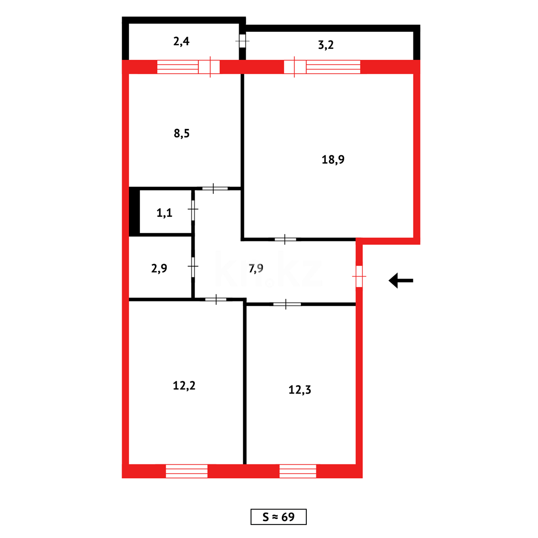 Продажа 3-комнатной квартиры, 68 м² - Продажа трехкомнатных квартир в Темиртау фото 14 из 14
