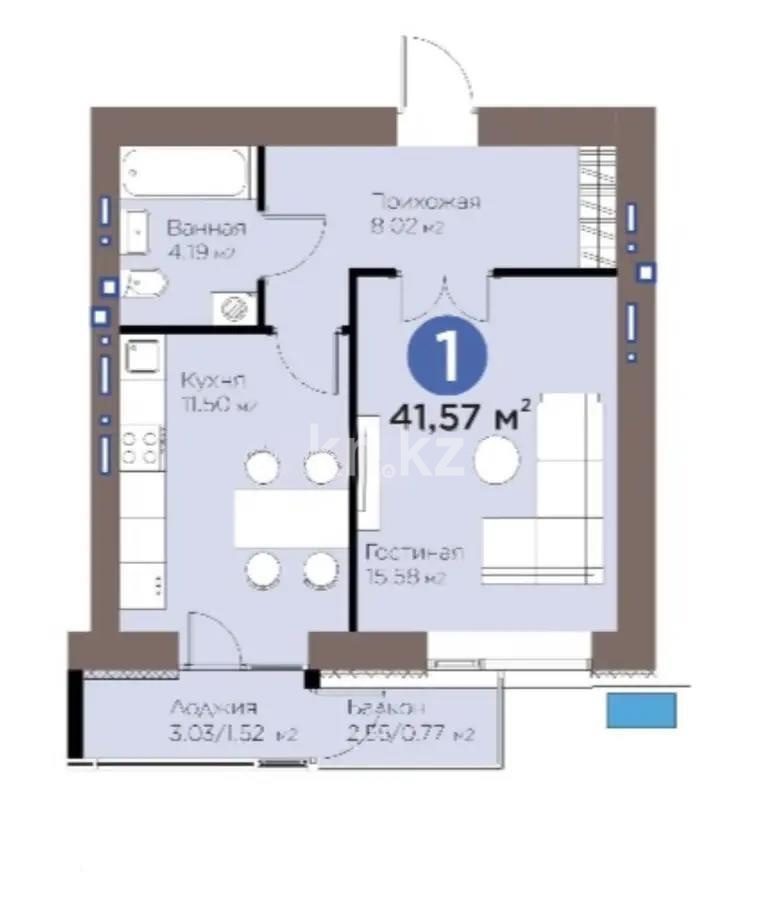 Продажа 1-комнатной квартиры, 42 м² - Продажа  однокомнатных квартир в новостройках Астаны - страница 10 фото 1 из 1