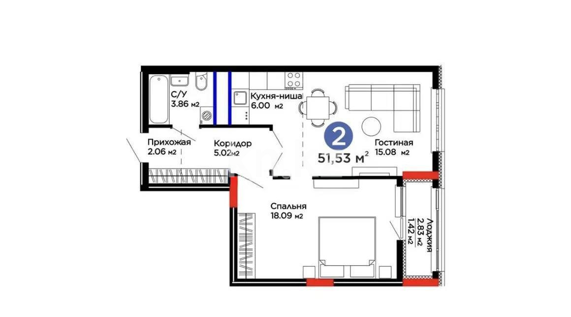 Продажа 2-комнатной квартиры, 52 м², ул. Мухаммед Али Джинна, дом  5 - Продажа квартир в Астане без посредников фото 1 из 1