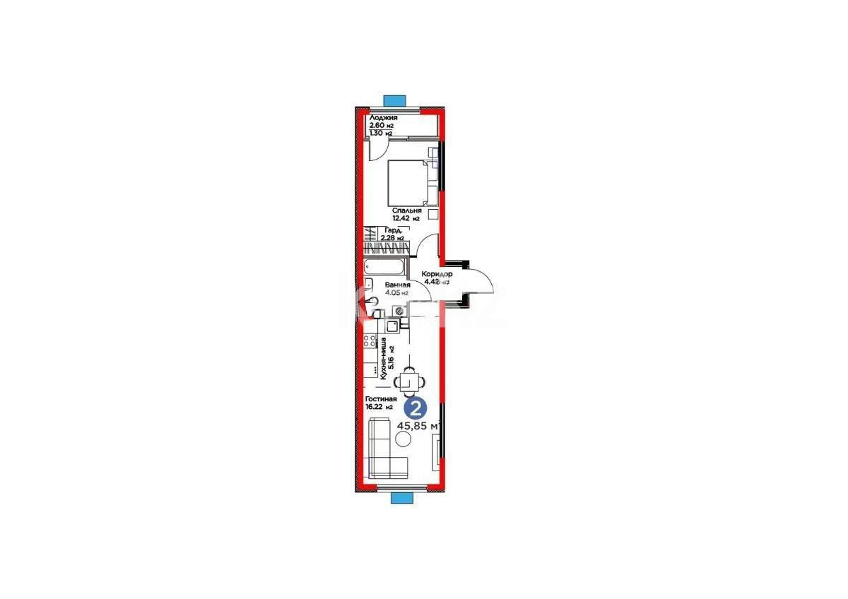 Продажа 2-комнатной квартиры, 46 м² - Продажа двухкомнатных квартир в Алматы - страница 7 фото 1 из 1