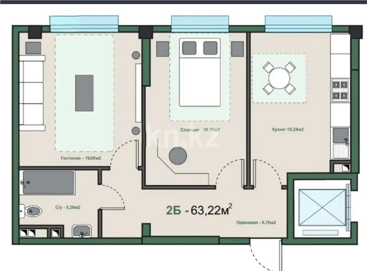 Продажа 3-комнатной квартиры, 63.22 м² - Продажа  трехкомнатных квартир в Алматы фото 1 из 1