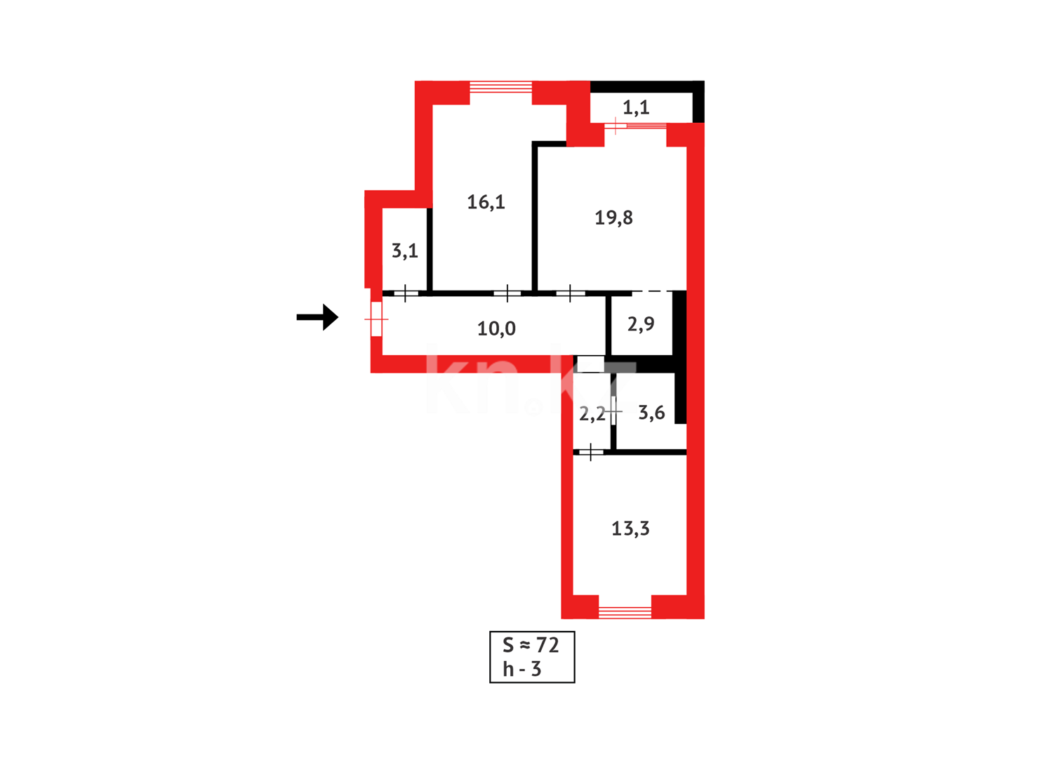 Продажа 3-комнатной квартиры, 72 м², ул. Букетова, дом  3/5 - Продажа квартир в Караганде фото 14 из 14
