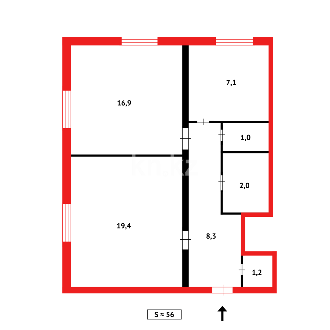 Продажа 2-комнатной квартиры, 58 м², ул. Жамбыла в Караганде - фото 14 Продажа 2-комнатной квартиры, 58 м², ул. Жамбыла в Караганде - фото 14