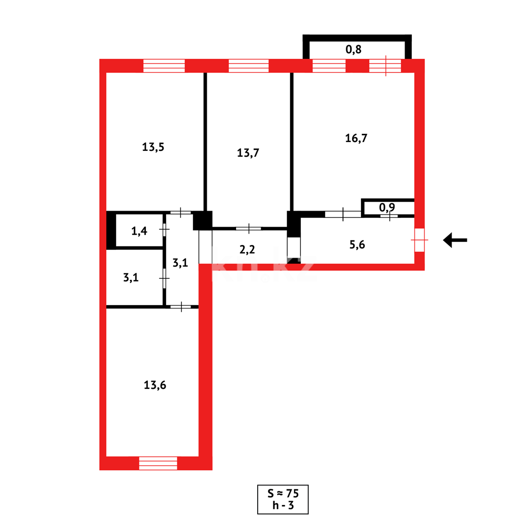 Продажа 3-комнатной квартиры, 75 м² - Недвижимость в Темиртау фото 14 из 14