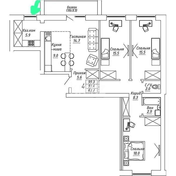 Продажа 4-комнатной квартиры, 100 м², ул. Бокейхана, дом  13 стр - Продажа  четырехкомнатных квартир в Астане фото 1 из 1