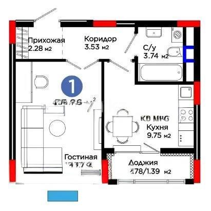 Продажа 1-комнатной квартиры, 35.86 м², пр. Туран, дом  57д в Астане
