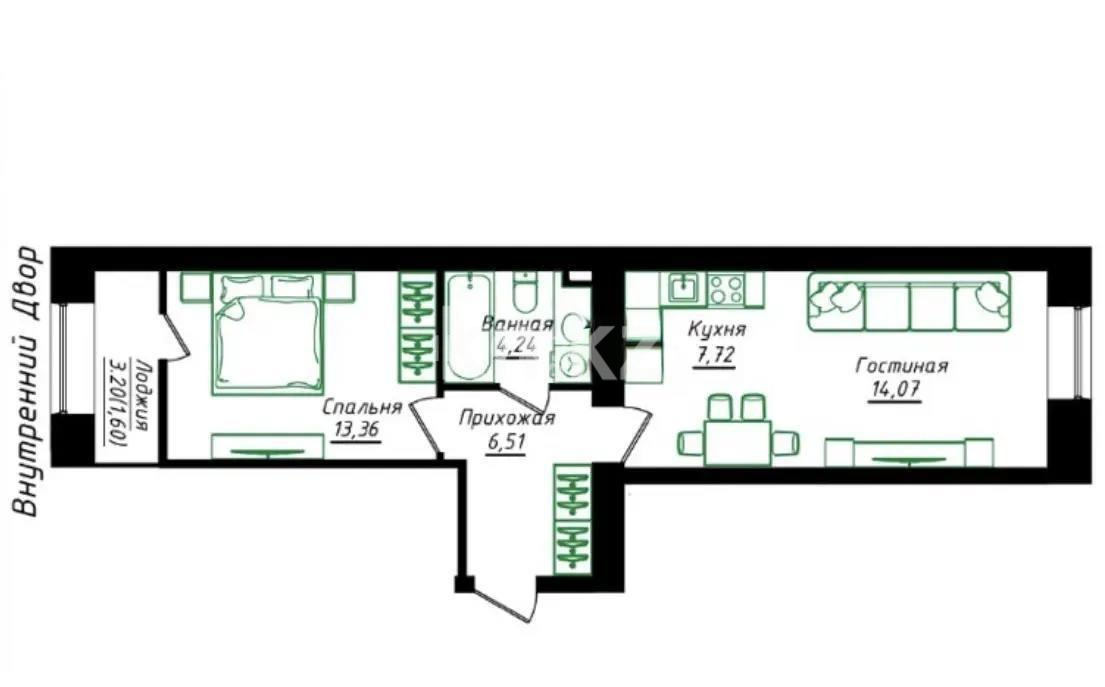 Продажа 2-комнатной квартиры, 47.5 м² в Астане
