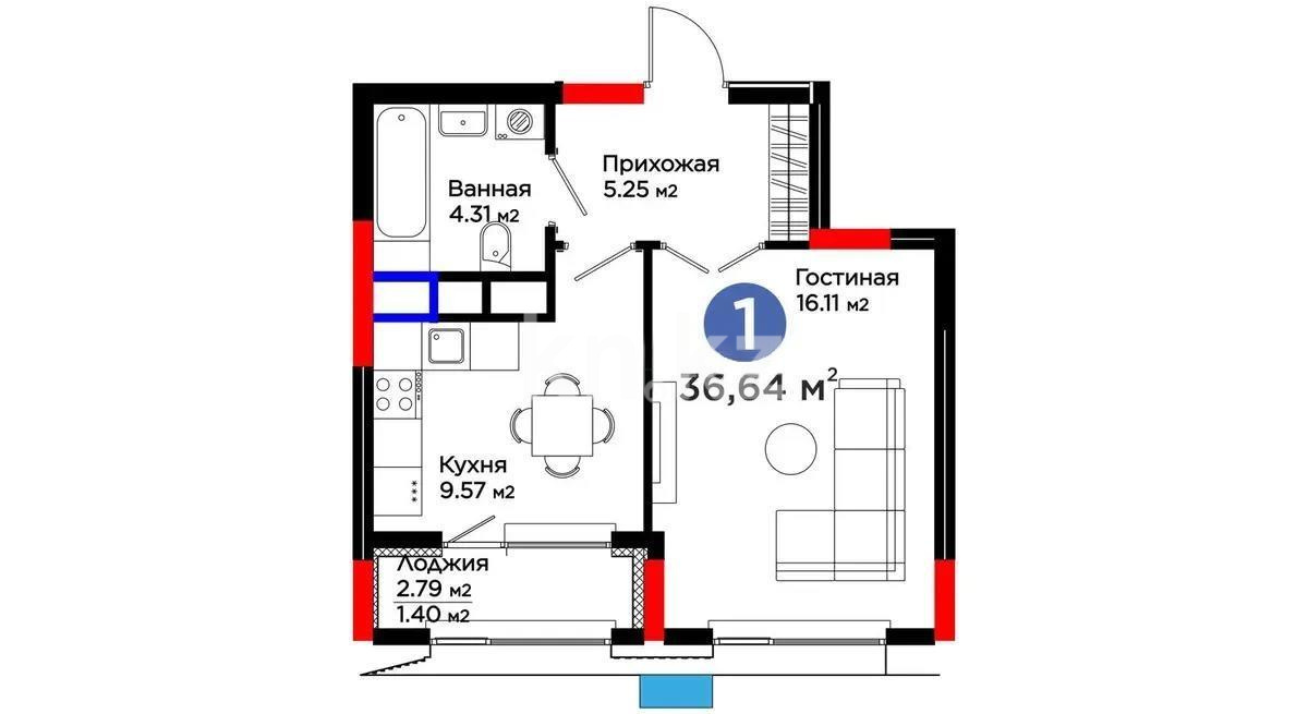 Продажа 1-комнатной квартиры, 36.64 м² в Астане - фото 3