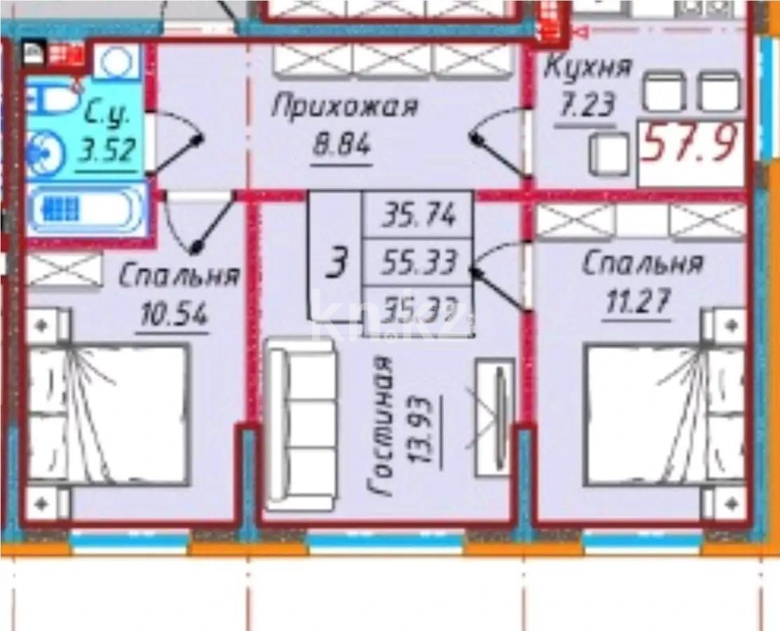 Продажа 3-комнатной квартиры, 58 м², ул. Байге, дом  12а/1 - Продажа  трехкомнатных квартир в новостройках Алматы фото 1 из 1