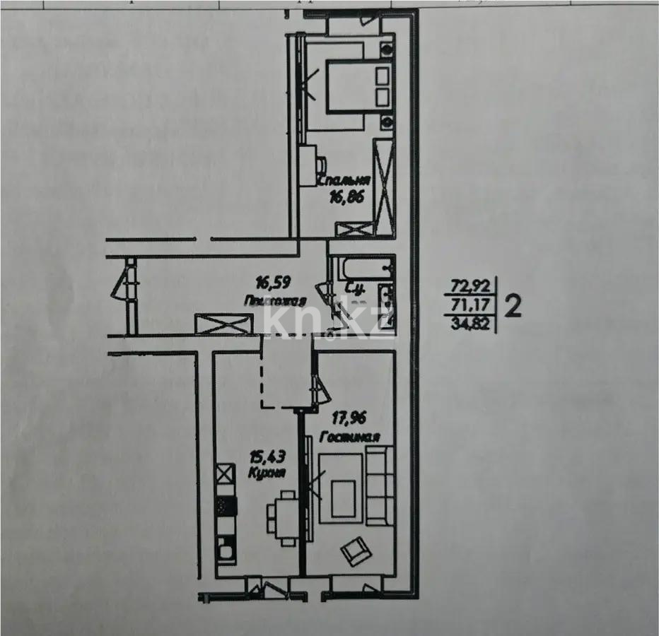 Продажа 2-комнатной квартиры, 72.92 м², ул. Нажимеденова, дом  38 стр - Продажа квартир в Астане без посредников фото 1 из 1