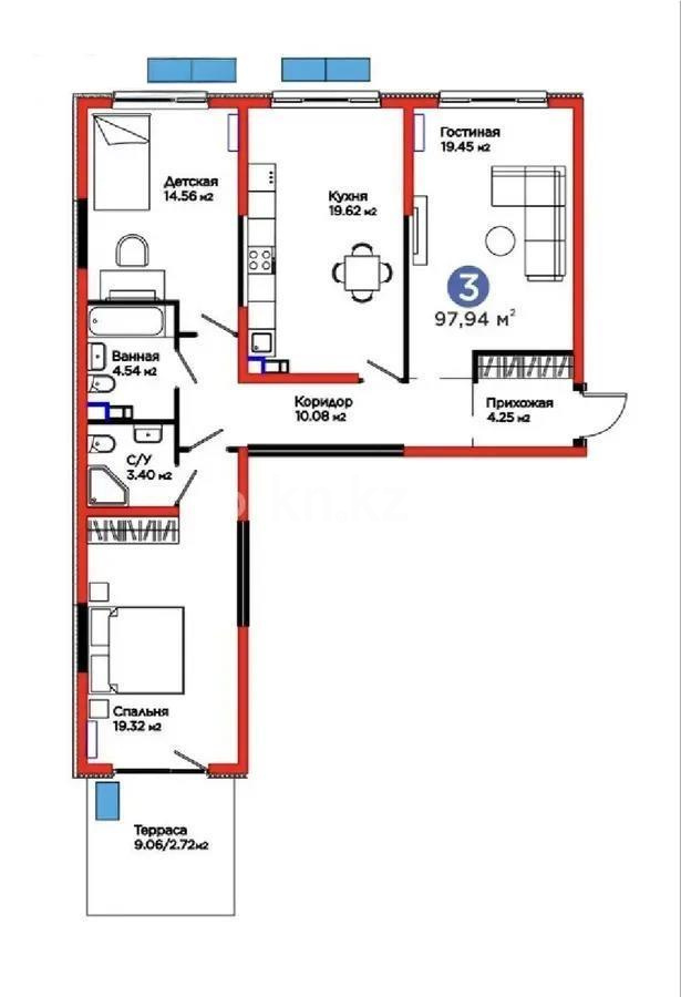 Продажа 3-комнатной квартиры, 97.94 м² - Продажа  трехкомнатных квартир в новостройках Алматы с фото - страница 7 фото 1 из 1