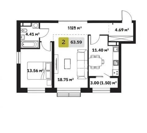 Продажа 2-комнатной квартиры, 63.59 м², ул. Туркестан, дом  115 - Продажа квартир в новостройках Алматы фото 1 из 1