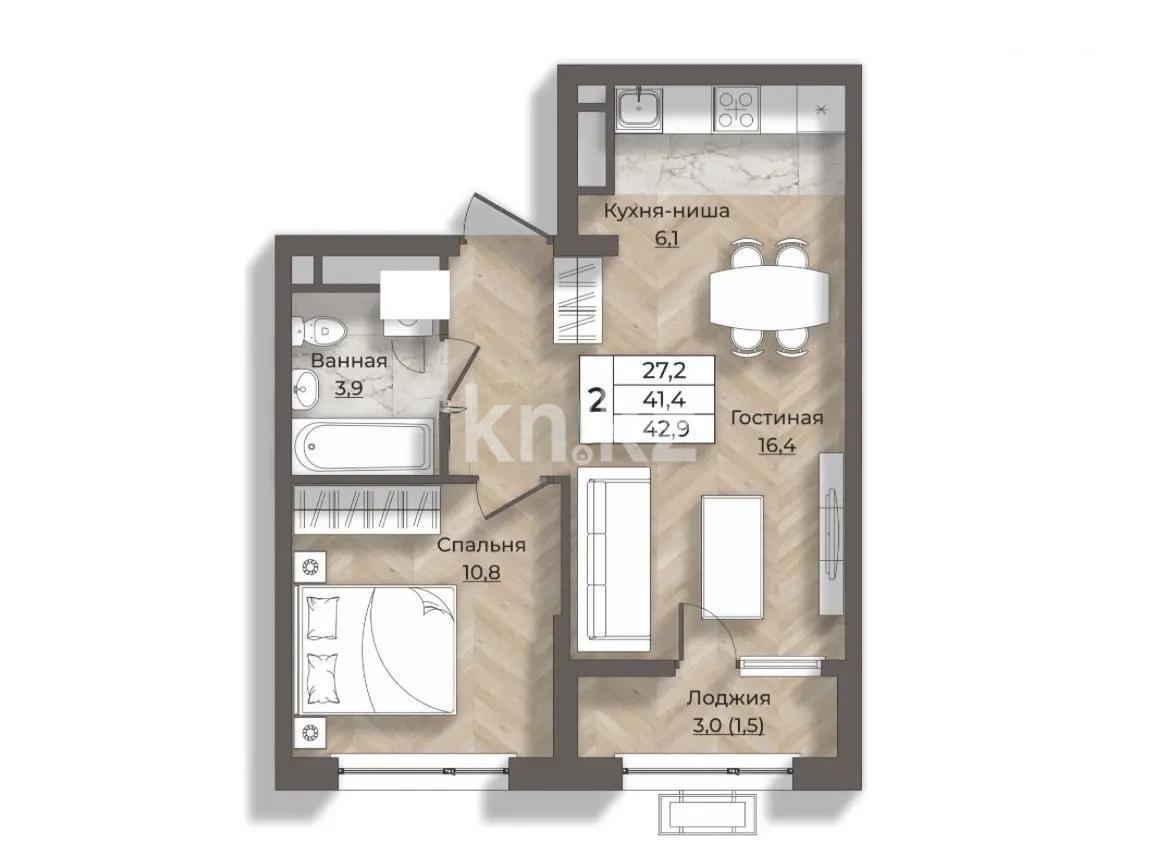 Продажа 2-комнатной квартиры, 42.5 м², ул. Ауэзова, дом  2/8 - Продажа квартир в новостройках Алматы фото 1 из 1